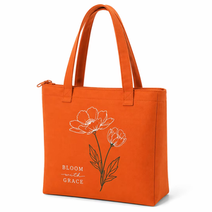 300gsm Orange <b>Canvas</b> <b>Tote</b> Bag 12x10x4 Cotton Zipper Small Reusable Eco Friendly Travel Shopping Bag Long Handle Custom Print - Product Image 1