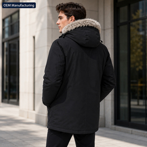 Custom Branding <b>Men's</b> <b>Black</b> Hooded Parka <b>Long</b> Waterproof Polyester Winter <b>Coat</b> Casual Outerwear with Fur Trim - Product Image 4
