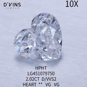 เพชร D'vins Jewels 1 กะรัต 1.5 กะรัต 2 กะรัต 3 กะรัต 4 กะรัต 5 กะรัต D VVS1 VVS2 HPHT CVD เพชรเพาะเลี้ยงในห้องปฏิบัติการทรงหัวใจแบบเต็มรูปแบบ ขายส่ง - Product Image 2