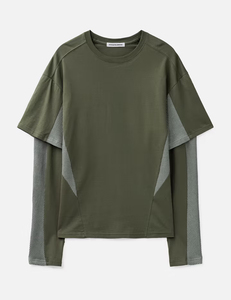 เสื้อยืดแขนสั้นผู้ชายทรงโอเวอร์ไซส์ สีเขียว ผ้าถัก ระบายอากาศดี คอกลม สวมใส่สบาย สีพื้น สไตล์สตรีท แขนสองชั้น - Product Image 6