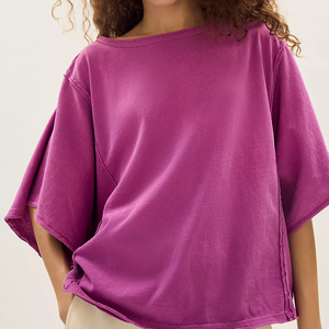 Eco-Friendly Women Oversized <b>Batwing</b> Sleeve T-Shirt Solid Color O-Neck Loose Fit Knitted Plus Size Women Casual <b>Top</b> Summer Wear - Product Image 1