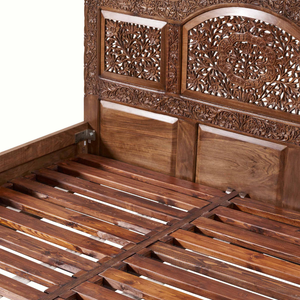 Letto matrimoniale <span class=keywords><strong>Melisa</strong></span> intagliato in legno di mogano di alta qualità, colore noce, per uso in camera da letto - Product Image 5