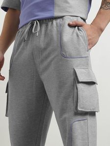 Conjunto Deportivo Informal para Hombre, Camiseta de Manga Corta con Bloques de Color y Pantalones Jogger Cargo, Transpirable, de Poliéster y Algodón, con Logotipo - Product Image 4