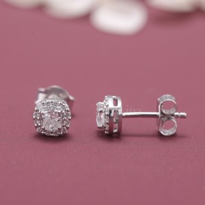 IGI Certified Lab Grown Diamond Cushion Halo <b>Stud</b> Earrings Solid 925 Sterling <b>Silver</b> Micro Pave Diamond Earrings - Product Image 3