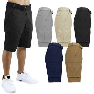 Pantalones cortos Cargo elásticos flexibles sólidos de algodón 100% para hombre con cinturón de secado rápido transpirable temporada de verano 2023 nuevo diseño personalizado - Product Image 1