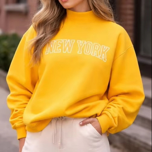 Oversized Women Mockneck Heavy Cotton Warm Sweatshirt Cozy <b>Brushed</b> Fleece Relaxed Loose Fit Autumn Winter Front Customizable - Product Image 1