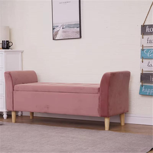 Cutest pinkish <b>bench</b> <b>velvet</b> pouf with metal legs stands as a fusion of delicacy and strength adds touch of elegance to any room - Product Image 2