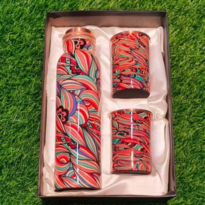 Hot Sale Digital Print Copper Bottle Set With <b>Matching</b> Tumblers Pure Metal Drinkware Daily Hydration Ayurvedic Health Gift <b>Box</b> - Product Image 1