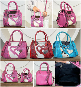 Sac de voyage spacieux en cuir de vachette artisanal avec motif cœur, idéal pour les week-ends et les vacances, unisexe - Product Image 3