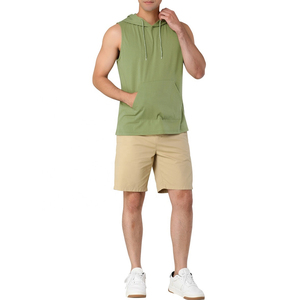 Camisetas sin mangas con capucha para hombre, más vendidas, para culturismo, de algodón, con cremallera, teñido verde, ropa informal - Product Image 2