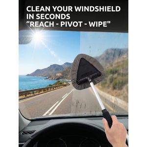 Herramienta de Limpieza de Ventanas de Coche con Mango Extensible de Largo Alcance y 3 Paños de Microfibra Reutilizables, Limpiador de Parabrisas - Product Image 5