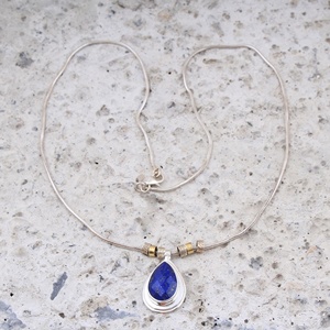 Natural Lapis Lazuli Teardrop Pendant Necklace Handmade <b>Silver</b> Tone Blue Gemstone Jewelry Wholesale - Product Image 3