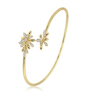 Best look Yellow Gold Diamond <b>Flower</b> Cuff <b>Bracelet</b> Round Brilliant Cut Pave Setting Women's Romantic Everyday Wear Jewelry - Product Image 4