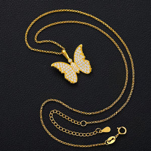 Collar con Colgante de Mariposa Chapado en Oro de 14K, Unisex, con Cristales Cultivados en Laboratorio, Estilo Hip Hop, Certificado IGI - Product Image 3