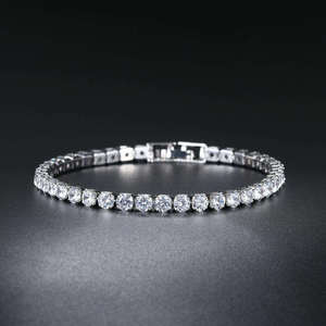 Bracelet tennis en diamant taille brillant, or massif 18 carats plaqué or rose, longueur réglable, unisexe, cadeau, bijoux de fête - Product Image 4
