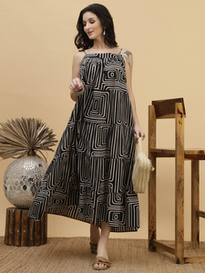 Geometric Print <b>Spaghetti</b> <b>Strap</b> <b>Midi</b> <b>Dress</b> A-Line Loose Fit Casual Summer Woven Viscose <b>Dress</b> Breathable Natural Waistline - Product Image 6