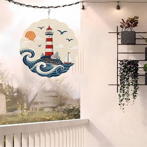 Campana de Viento Redonda de Hierro con Diseño de <span class=keywords><strong>Faro</strong></span> y Olas del Océano, Campana Metálica Colgante para Decoración de Exteriores y Hogar, Regalo - Product Image 4