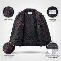 Veste en cuir véritable noire pour homme de qualité supérieure, hiver, 3 poches intérieures, col rabattable, fermeture éclair sur le devant, 0,5-0,9 mm