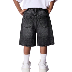 <b>Boys</b> Black Denim Shorts <b>Washed</b> Ripped Distressed Knee Length Relaxed Fit Casual Jeans Shorts With Whisker Effect For Streetwear - Product Image 2