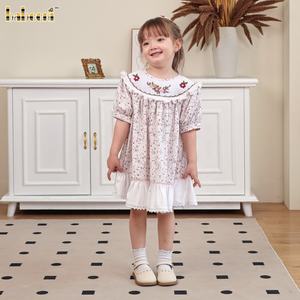 Vestido acampanado ECO Smocked para niñas y niños con detalles de encaje 100% algodón certificado por el Fabricante Mayorista ODM OEM DR4403 - Product Image 6