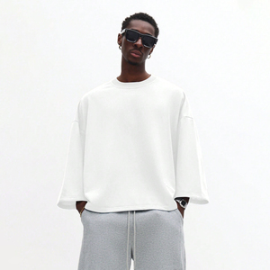 Men's Cotton French Terry Knitted Eco-Friendly Breathable Heavy Weight Oversized <b>Drop</b> Shoulder Streetwear Pullover Sweatshirts - Product Image 1