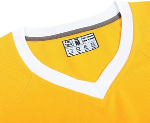 Men's Yellow <b>V</b>-<b>Neck</b> Short Sleeve Sport Jersey With <b>White</b> Stripes Quick Dry Polyester Casual <b>Shirt</b> Summer Wear - Product Image 4