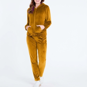 Women's <b>Plus</b> <b>Size</b> <b>Velour</b> <b>Tracksuit</b> Set Hooded Full Length Solid Color Fleece Zipper Fly Casual Winter Wear - Product Image 3