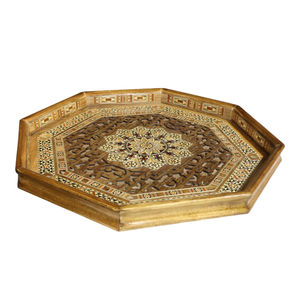 Bandeja de Servir Marroquí Hecha a Mano de Madera con Asas de Metal, Diseño Floral Mandala Blanco Vintage, Centro de Mesa Decorativo para el Hogar - Product Image 3