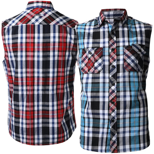 Chemises en flanelle sans manches pour hommes, col rabattu, chemises en flanelle tendance en coton et polyester pour adultes - Product Image 3