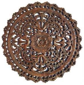 Round Carved Wooden Wall Hanging <b>Panel</b> Floral <b>Decorative</b> Wall Decor for Home Hotel Restaurant - Product Image 1