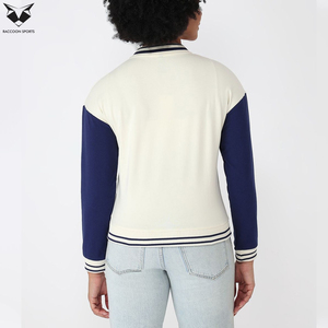 2026 Wholesale Rate Cream Navy Full Sleeve Turn Down Collar Button Closure Autumn Letter 90 Design Women Varsity <b>Jackets</b> - Product Image 4