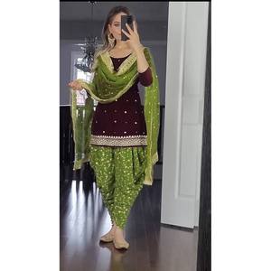 Conjunto Elegante de Salwar Kameez de Poliéster de Diseño para Fiesta, con Top, Dhoti y Dupatta - Product Image 4