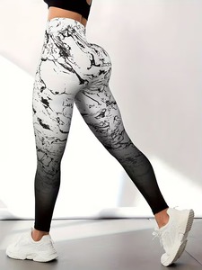 Leggings de cintura alta con estampado ondulado para mujer |   Pantalones de Yoga con Estampado Abstracto de Olas por Sublimación |   Leggings Deportivos de Poliéster y Elastano para Gimnasio - Product Image 3