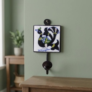 Ceramic Tile Wall Hook Flower Design Handmade Vintage Style <b>Single</b> Hook Waterproof Multifunction Self-adhesive Installation for - Product Image 1
