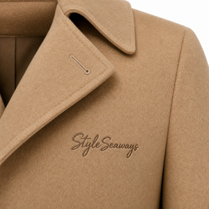 Manteau en laine croisé pour homme, coupe ajustée, col à revers cranté, couleur camel, longueur mi-haute - Product Image 4