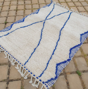 Tapis noué à la main de luxe marocain, blanc et bleu, avec coussinets antidérapants, pour prière, salon, hôtel, à poils longs, taille personnalisée - Product Image 5