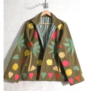 Chaqueta safari de algodón para mujer con palmeras bordadas a mano y estampados florales, cuello mandarín, manga larga, para verano. - Product Image 4