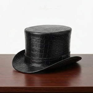 Sombrero de Cuero Premium con Diseño de Cartola, Elegante Accesorio para Fiestas, Eventos, Fotografía y Colecciones de Disfraces - Product Image 1