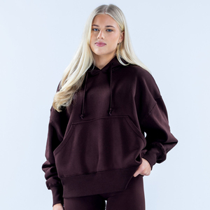 เสื้อฮู้ดดี้โอเวอร์ไซส์แบบใหม่ล่าสุดสำหรับผู้หญิง แขนเสื้อและชายเสื้อแบบริบ มีกระเป๋าหน้า เสื้อฮู้ดดี้แบบสวมหัวสำหรับผู้หญิง - Product Image 4