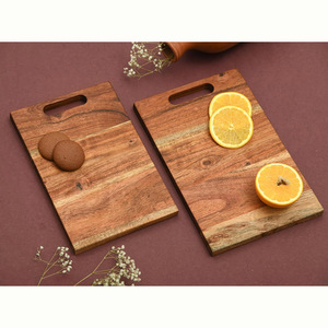Juego de 2 platos de madera de acacia hechos a mano, tabla de cortar de madera duradera para carne, frutas, queso y platos - Product Image 3