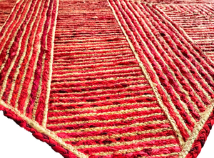Alfombra de Yute Roja Hecha a Mano, Diseño Geométrico en Espiga, Trenzada, Natural, para Sala de Estar, Dormitorio, Entrada - Product Image 2