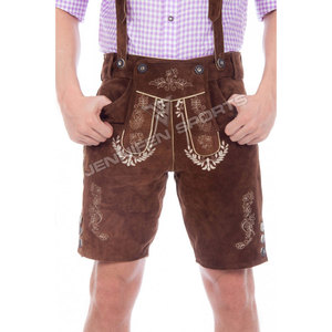 Tenue traditionnelle autrichienne authentique pour l'Oktoberfest, Lederhosen bavarois courts en cuir de vachette véritable, brodés, unisexes - Product Image 3