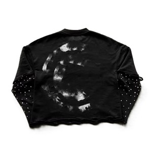 Custom Heavyweight Acid Wash Distressed <b>Patchwork</b> Embroidery Double Layer Long Sleeve T-<b>shirt</b> Rhinestone Printed Cotton T <b>Shirt</b> - Product Image 2