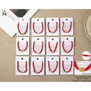 Pulsera Roja de Cuerda Tejida a Mano con Accesorios de Acero Inoxidable Mixtos, Pulsera de Moda con Dijes - Product Image 1