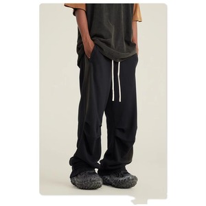 Men's <b>Black</b> Cotton Straight Acid Flat Sweatpants Elastic Waist Drawstring Casual <b>Pants</b> Side Pockets Quick Dry Breathable Autumn - Product Image 2