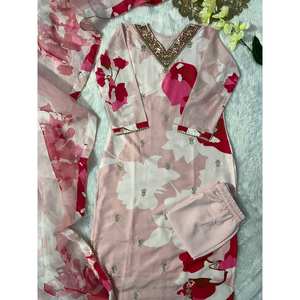 FANCY MUSELINA DIGITAL IMPRESO BORDADO SECUENCIA TRABAJO TOP INFERIOR CON DUPATTA - Product Image 1