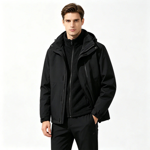 Men's <b>Black</b> Hooded Puffer Jacket With Zipper Closure Windproof Fleece Lined Winter Casual Coat Regular Fit Thick Nylon Shell - Product Image 1