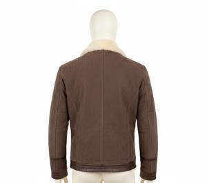 Veste en cuir pour homme, logo personnalisé, col rabattu, véritable daim de mouton, fermeture éclair, style streetwear. - Product Image 2