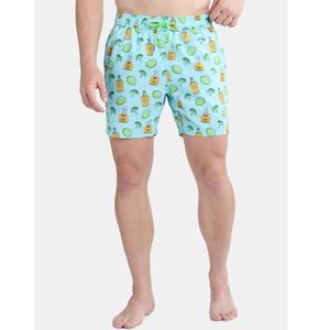 Shorts de bain imprimés pour hommes, bleu clair, motif lime, taille à cordon de serrage, séchage rapide, shorts de plage décontractés - Product Image 3