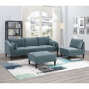Bellissimo Set di Mobili per Soggiorno Morgan F in 5 Colori Minerali, 2 Poltrone con Braccioli, 2 Sedie Senza Braccioli, 1 Pouf, Divano Modulare - Product Image 1